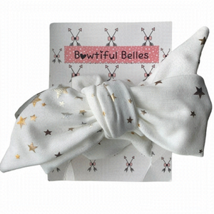 Bowtiful Belles Baby Toddler Headwrap Bow White Gold Stars O/S Adjustable